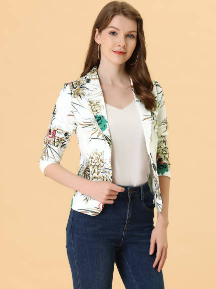 Allegra K- Open Front Notch Lapel Printed Blazer Jacket