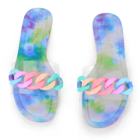 Allegra K - Tie Dye Chain Clear Slides Slip Sandals