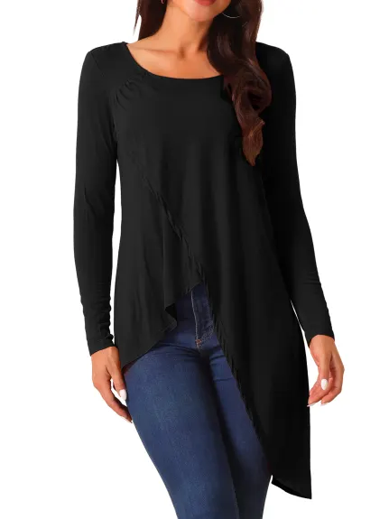 Allegra K - Long Sleeve High Low Hem Casual Blouse