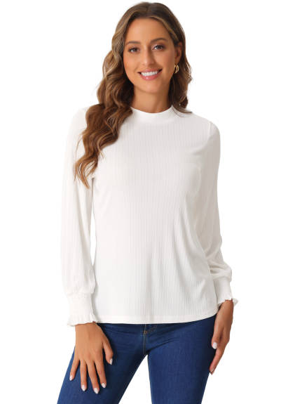 Allegra K - Mock Neck Long Sleeve Ribbed Knit Top