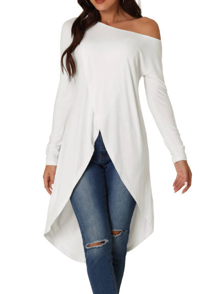 Allegra K- One Shoulder High Low Asymmetrical Irregular Hem Top