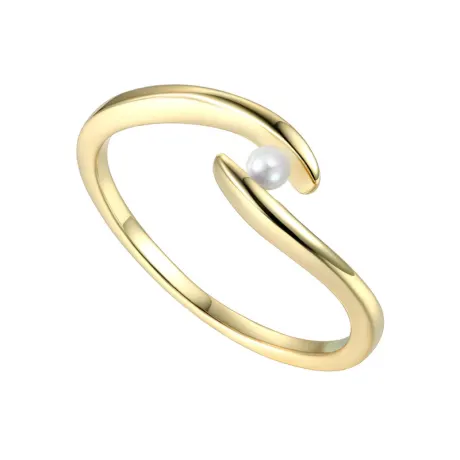 Genevive Sterling Silver 14k Gold Plated with White Genuine Freshwater Pearl Ocean Wave Stacking Ring: Size 8