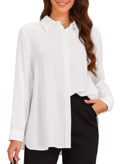 Allegra K - Button Down Side Slits Loose Shirt