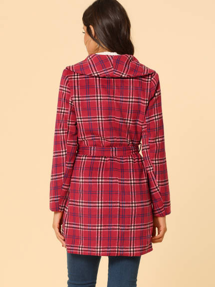 Allegra K- Plaid Shawl Collar Belted Wrap Coat