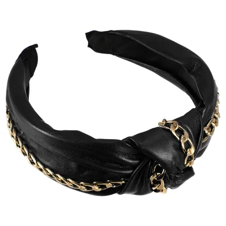 Unique Bargains - PU Leather Chain Decor Cross Knot Headbands