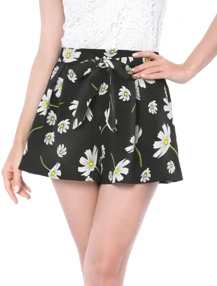 Allegra K - Printed Elastic Tie Waist Summer Beach Shorts