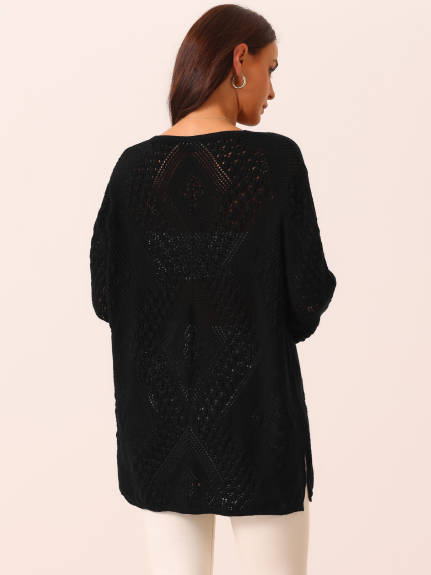 Seta T - V Neck Hollow Cable Knit Sweater