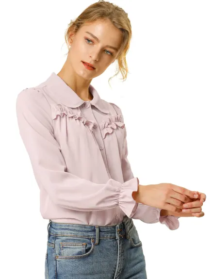 Allegra K- Ruffle Peter Pan Collar Shirt