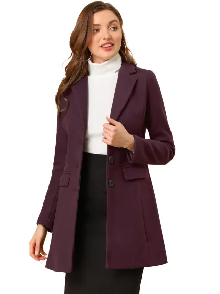 Allegra K- Notched Lapel Single Breasted Long Coat