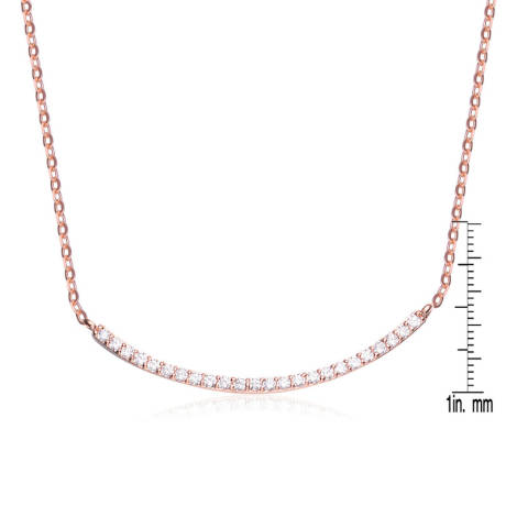 Genevive Sterling Silver with Clear Cubic Zirconia Curved Necklace