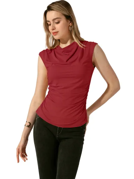 Allegra K - Cowl Neck Ruched Sleeveless Top