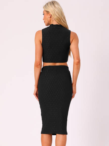 Allegra K - Mock Neck Tank Top and Bodycon Skirt Set