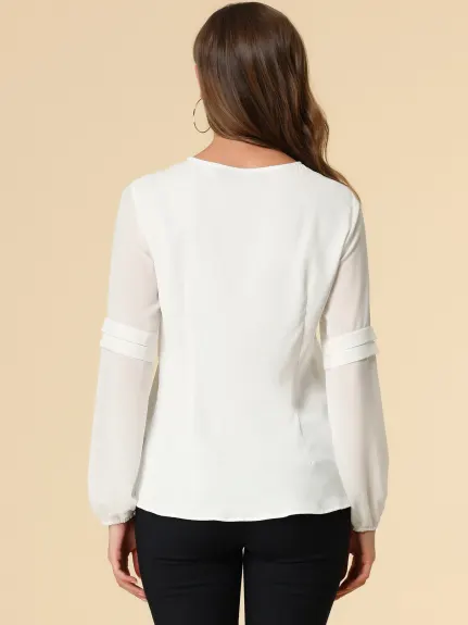 Allegra K- Long Sleeve Keyhole Neck Blouse Top