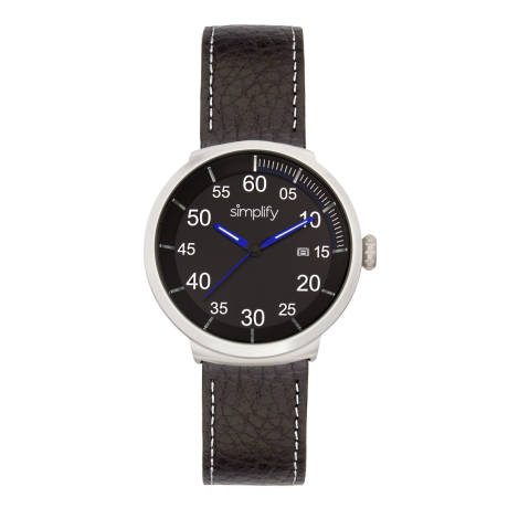 Simplify - La montre 7100 avec bracelet en cuir et date - Noir