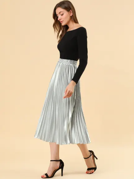 Allegra K - Elastic Waist Accordion Pleated Midi Skirt