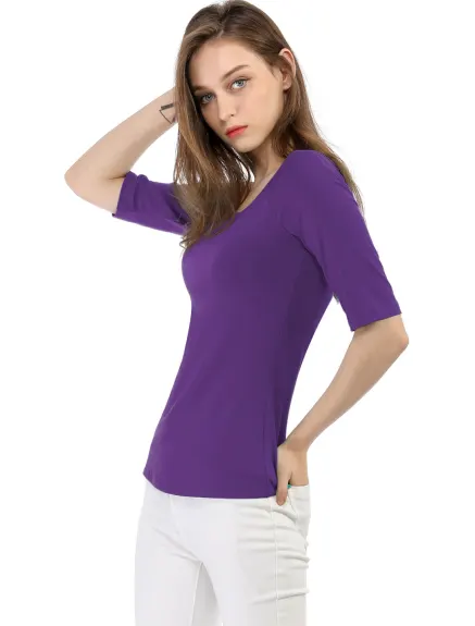 Allegra K- Half Sleeves Fitted Layering T-Shirt