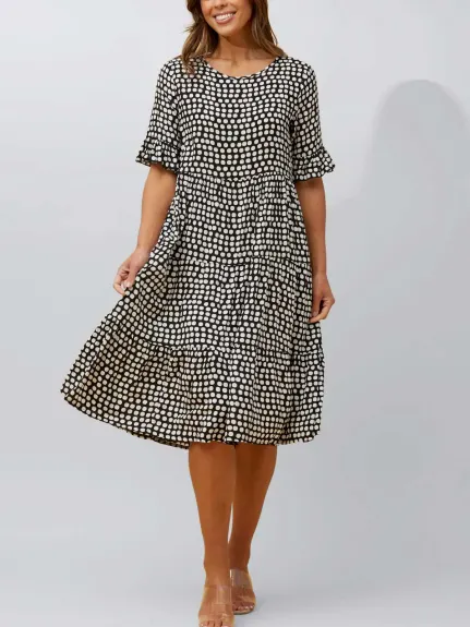 Annick - Vanessa Midi Dress A-Line Polka Dot Tiered Skirt