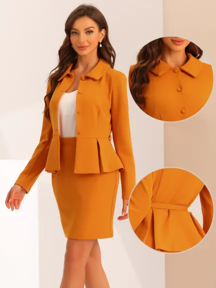 Allegra K- Suit Set-Peplum Blazer Jacket and Pencil Skirt