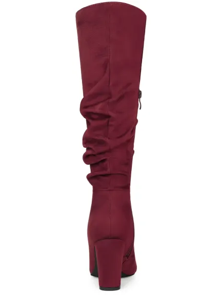 Allegra K - Slouchy Pointed Toe Heeled Knee High Boots