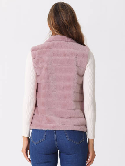 Allegra K - Sleeveless Winter Zip-Up Faux Fur Jacket