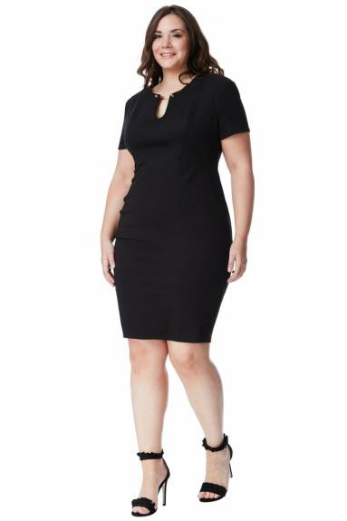 Goddiva  - Fitted Midi Dress With Metal Bar Detail- plus size