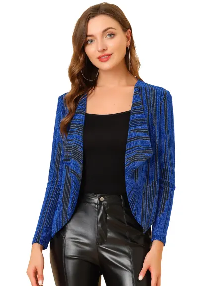 Allegra K- Open Front Glitter Cropped Jacket Cardigan