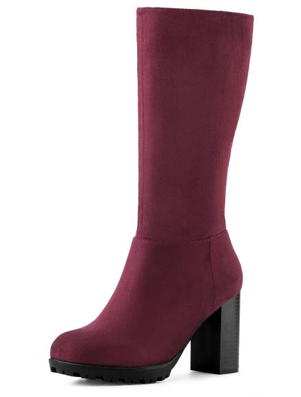 Allegra K- Mid Calf Block Heel Boots