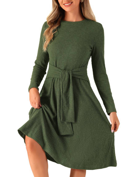 Allegra K - Ribbed Knit Crew Neck Midi Dress