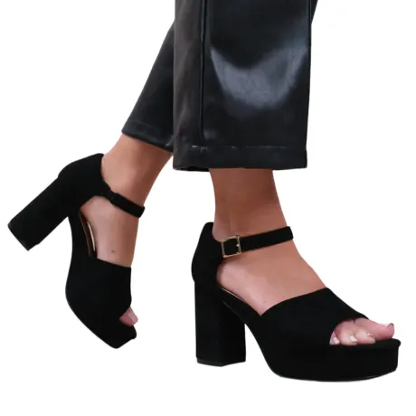 Where's That From - Womens/Ladies Marin Buckle Suede Platform Block Heel High Heels