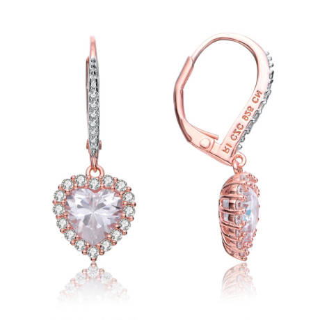 Genevive Sterling Silver with Colored Cubic Zirconia Heart Drop Earrings