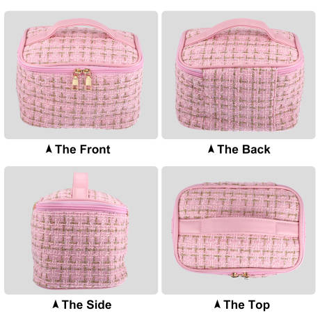 Unique Bargains- Travel Makeup Bag Organizer Case Woolen Plaid Pattern