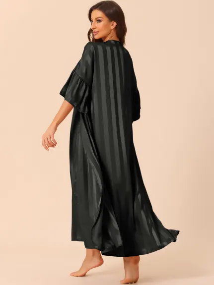 cheibear - Satin 2Pcs Stripe Nightgown with Robes