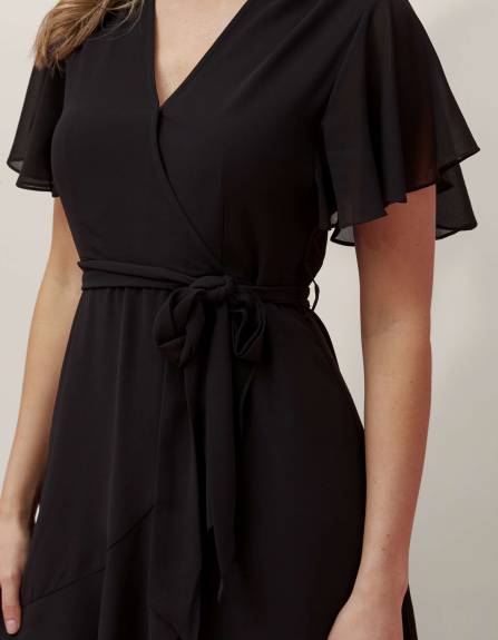 Annick - Corrine Robe Portefeuille Nouer à la Taille Noir