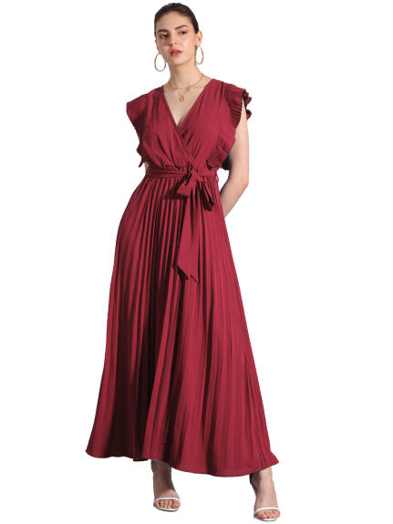 Allegra K - Wrap V-Neck Elegant Maxi Dress