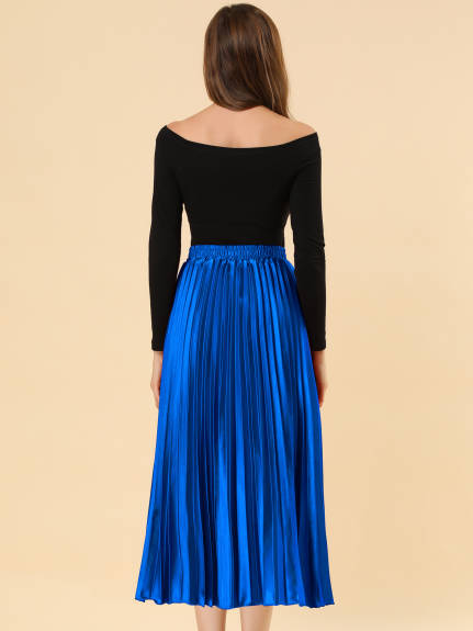 Allegra K - Shiny Midi Accordion Pleated Skirt