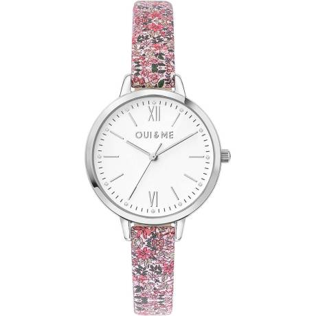 OUI & ME-Fleurette 32 mm 3 aiguilles à cadran à fleurs roses avec bracelet en maille d'acier inoxydable