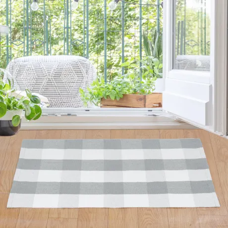 PiccoCasa- Buffalo Check Plaid Outdoor Cotton Floor Mat 35"x24"