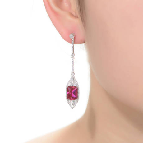 Genevive Sterling Silver White Gold Plated with Colored Cubic Zirconia Dangle Earrings