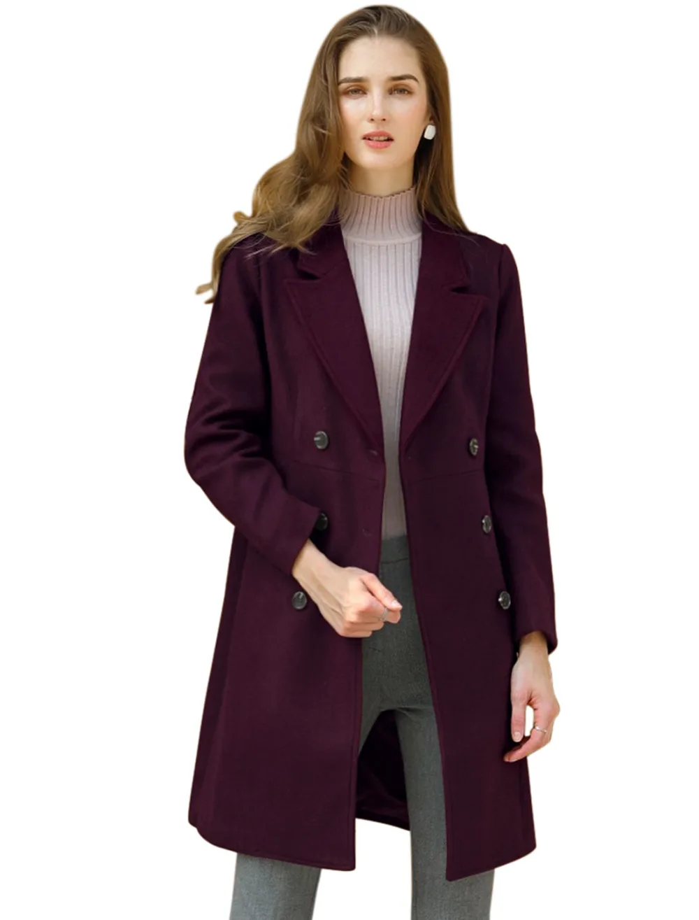 Allegra K- Notched Lapel Double Breasted Long Trenchcoat