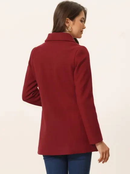 Allegra K- Notched Lapel Double-Breasted Overcoat