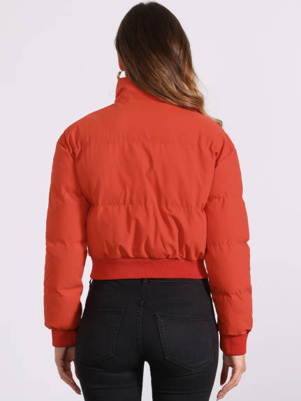 Allegra K - Cropped Padded Bomber Jacket Outwear