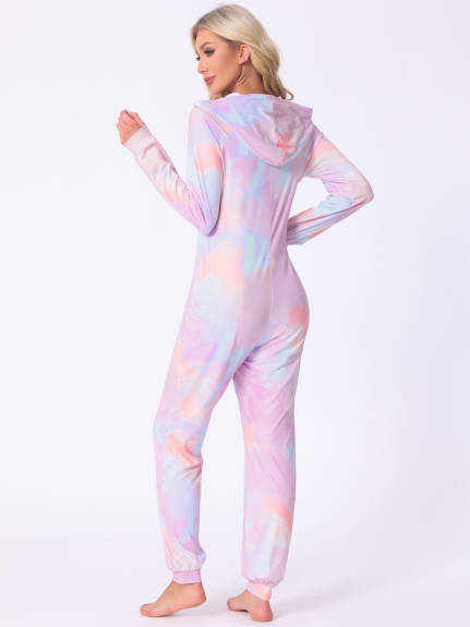 Cheibear - Tie Dye Long Sleeve Jumpsuit with Pockets