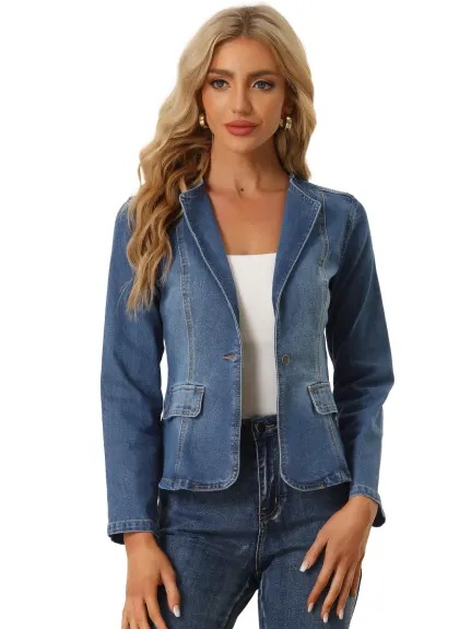 Allegra K- Stretchy Lapel Collar Jean Jackets