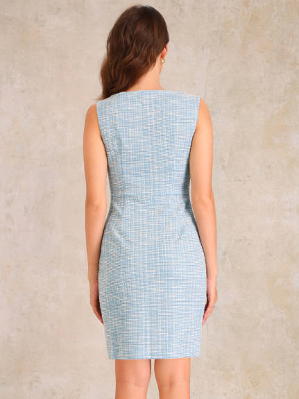 INSPIRE CHIC - Sleeveless Boat Neck Sheath Tweed Dress