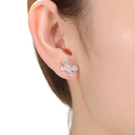 Genevive Sterling Silver with Colored Baguette Cubic Zirconia Butterfly Stud Earrings