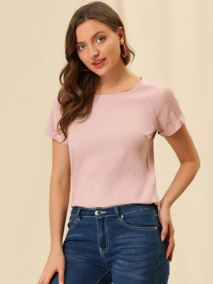 Allegra K- Round Neck Raglan Sleeve Side Slit Blouse