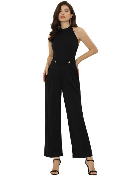 Allegra K - Halter Tie Backless High Waist Jumpsuit