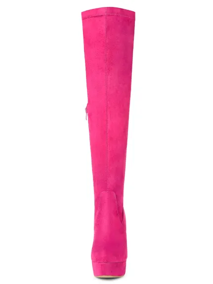 Allegra K - Platform Block Heel Over Knee High Boots