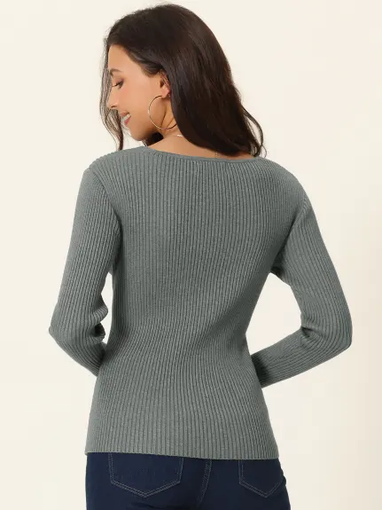 Allegra K- V Neck Wrap Long Sleeve Sweater Top