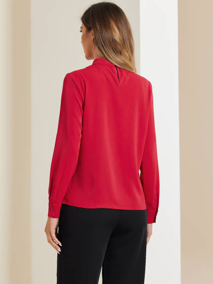 Allegra K - Dressy Stand Collar Long Sleeve Blouse